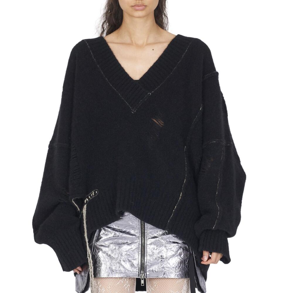 NEW ISABEL BENENATO yak side opening v-neck sweater in black